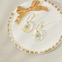 Gold Shell Set Stone Sunflower Stainless Steel Earrings