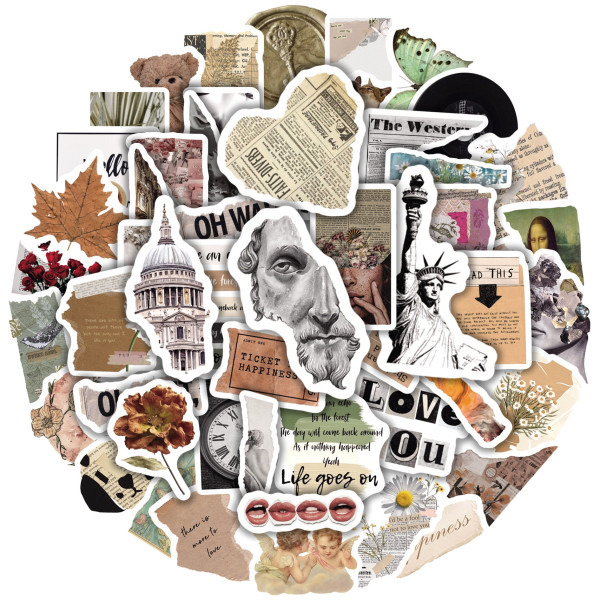 50pcs British literary retro graffiti stickers decorative suitcase notebook waterproof detachable stickers