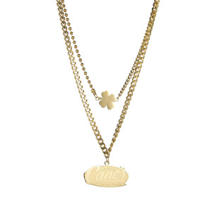 Irregular Letter Square Double Layer Necklace Female Stacked Stainless Steel Clavicle Chain