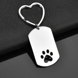 Stainless Steel Square Card Hollow Heart Dog Paw Keychain love