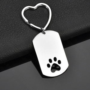 Stainless Steel Square Card Hollow Heart Dog Paw Keychain love