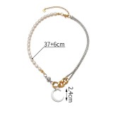 Moon Pearl Diamond Chain Letter Pendant Stainless Steel Necklace