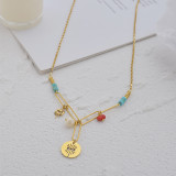 Gold turquoise hollow devil's eye stitching chain necklace women's stainless steel