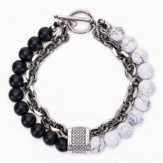 Natural Frosted Stone Turquoise Bracelet Stainless Steel Bracelet Natural Stone Metal Chain Bracelet