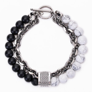 Natural Frosted Stone Turquoise Bracelet Stainless Steel Bracelet Natural Stone Metal Chain Bracelet