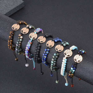 14 styles Tree of Life Natural Stone Bracelet Woven Double Layer Turquoise Crystal Bracelet Wrapped Yoga Bead Bracelet