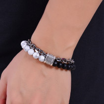 Natural Frosted Stone Turquoise Bracelet Stainless Steel Bracelet Natural Stone Metal Chain Bracelet