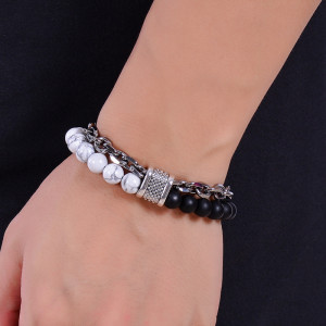 Natural Frosted Stone Turquoise Bracelet Stainless Steel Bracelet Natural Stone Metal Chain Bracelet
