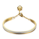 Single Row Diamond Gold Plated Stainless Steel Bracelet Open Adjustable Extension Chain Bracelet