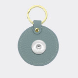 Genuine Leather  Litchi Pattern Round Keychain Multicolor fit 18mm snap button jewelry