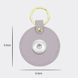 Genuine Leather  Litchi Pattern Round Keychain Multicolor fit 18mm snap button jewelry