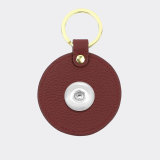 Genuine Leather  Litchi Pattern Round Keychain Multicolor fit 18mm snap button jewelry