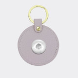 Genuine Leather  Litchi Pattern Round Keychain Multicolor fit 18mm snap button jewelry