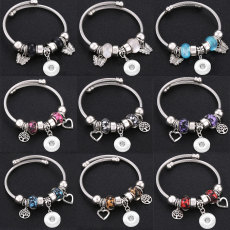 Butterfly Elephant Beaded Alloy Bracelet Tree of Life Pendant Crystal Various Dragonfly Love Metal Bracelet fit snaps jewelry