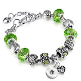 DIY Beaded Bracelet Silver Plated Crystal Owl Alloy Beads Diamond Heart Copper Bracelet fit snaps jewelry