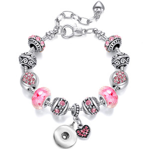 DIY Beaded Bracelet Silver Plated Crystal Owl Alloy Beads Diamond Heart Copper Bracelet fit snaps jewelry