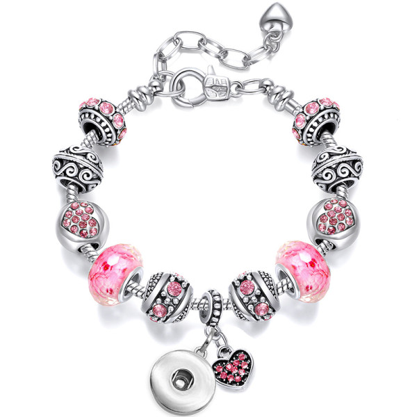 DIY Beaded Bracelet Silver Plated Crystal Owl Alloy Beads Diamond Heart Copper Bracelet fit snaps jewelry