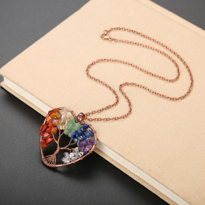 Natural Crushed Stone Crystal Tree of Life Necklace Colorful Natural Stone