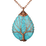 Copper Wire Winding Tree of Life Water Drop Natural Gemstone Necklace