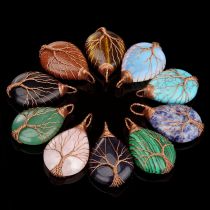 Copper Wire Winding Tree of Life Water Drop Natural Gemstone Necklace