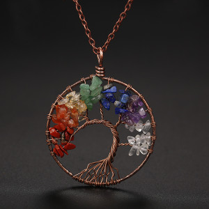 Natural Crushed Stone Crystal Tree of Life Necklace Colorful Natural Stone
