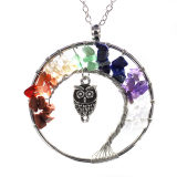 Natural Crystal Gravel Tree of Life Necklace Owl Pendant Necklace