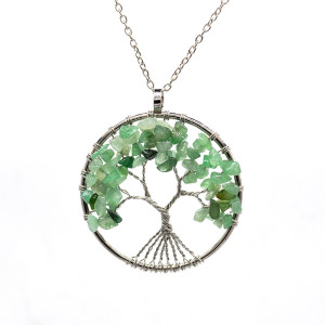 Natural Crushed Stone Crystal Tree of Life Necklace Colorful Natural Stone