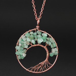 Natural Crushed Stone Crystal Tree of Life Necklace Colorful Natural Stone