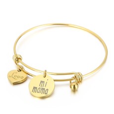 Mother's day gift love mi mama stainless steel heart-shaped stretch bracelet for women