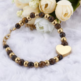 Tiger Eye Heart Stainless Steel Beaded Bracelet love