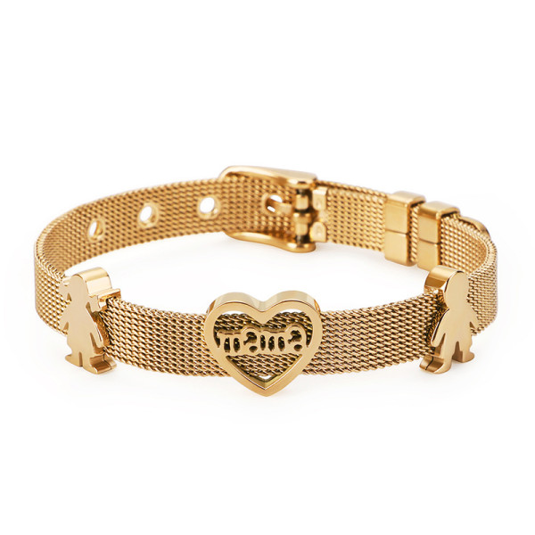 Strap Stainless Steel Bracelet Heart Shaped Cutout Letter Mama Mother's Day Bracelet for Boys and Girls