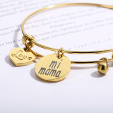 Mother's day gift love mi mama stainless steel heart-shaped stretch bracelet for women