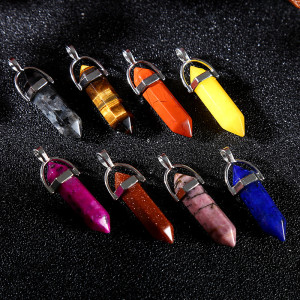 Natural Stone Crystal Hexagon Pillar Agate Bullet Pendant