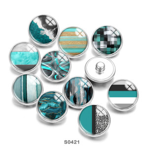 20MM Blue pattern Print  glass snaps buttons