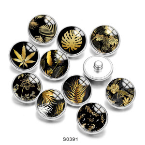 20MM golden leaves pattern Print  glass snaps buttons