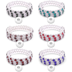 6pcs/lot rhinestones 3 turns wrap bracelet fit snaps jewelry