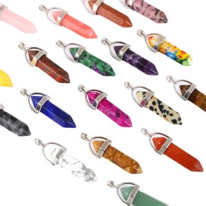 Natural Stone Crystal Hexagon Pillar Agate Bullet Pendant