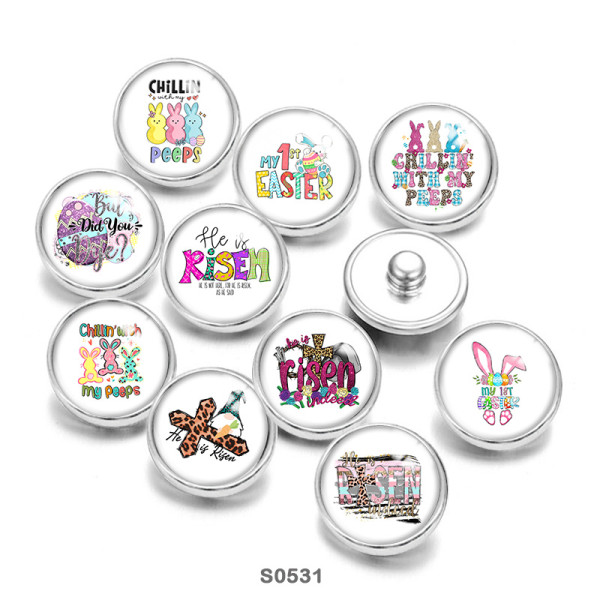 20MM Cross rabbit happy easter Print  glass snaps buttons