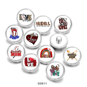20MM MOM love Baseball  Print  glass snaps buttons