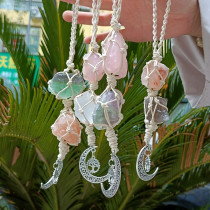 Natural stone car hanging Xingyue tree of life pendant Crystal ore color woven car ornament