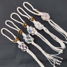 Natural Amethyst Pink Crystal White Crystal Rough Car Hanging Woven Ornament