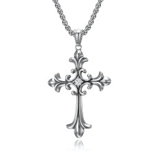 60CM Gothic Cross Diamond Stainless Steel Pendant Necklace