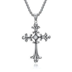 60CM Gothic Cross Diamond Stainless Steel Pendant Necklace
