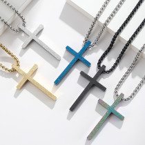 60CM Stainless Steel Frosted Cross Necklace