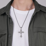 60CM Gothic Cross Diamond Stainless Steel Pendant Necklace