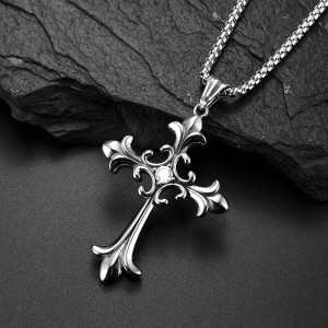 60CM Gothic Cross Diamond Stainless Steel Pendant Necklace