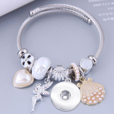 Stainless Steel Bracelet Hand Beaded Love Angel Shell Pearls fit 20MM chunks snaps jewelry