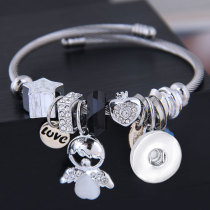 Stainless Steel Wire Angel Bracelet Hand Beaded Crystal Heart Heart Adjustable Size Bracelet fit 20MM chunks snaps jewelry