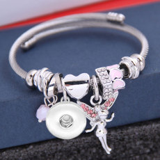 Stainless Steel Adjustable Bracelet Love Crystal Angel Girl Bracelet fit 20MM chunks snaps jewelry