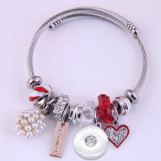 Stainless Steel Wire Pearl Bracelet Hand Beaded Crystal Full Diamond Love Adjustable Size fit 20MM chunks snaps jewelry